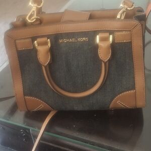 Michael Kors Denim & Brown Leather Satchel